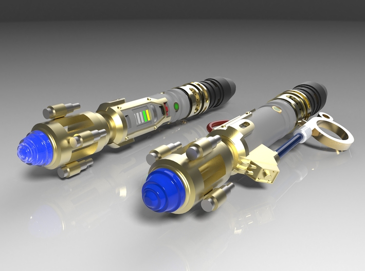 River's Sonic Screwdriver without cover 3d printed A render of the model with blue lighting.