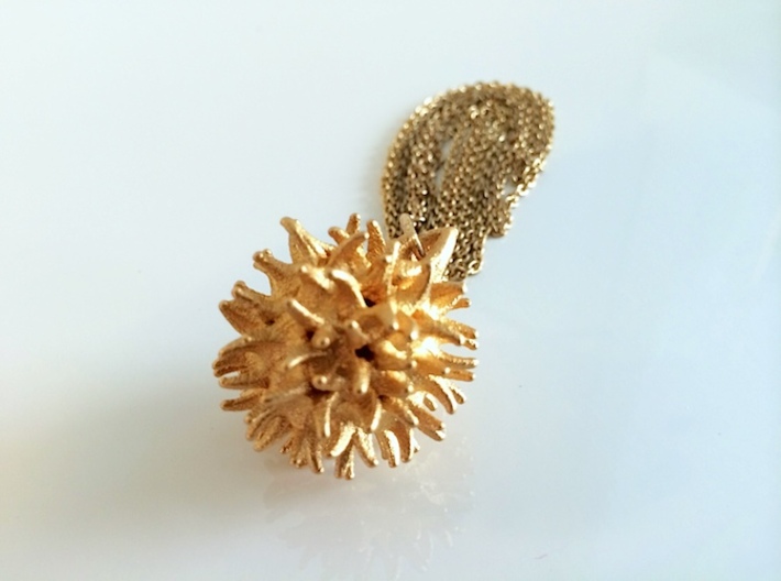 Sweetgum Tree Seed Pendant: Necklace/Earring 3d printed Matte Gold Steel