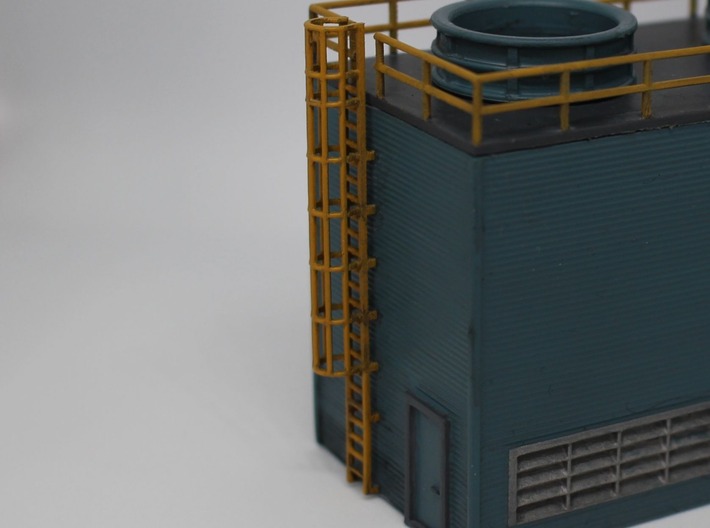 N Scale 4x Cage Ladder 46mm (Top) 3d printed Ladder mounted on my chiller plant building
