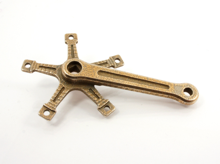 Bicycle Crank Keyring Pendant 3d printed Polished Bronze Steel 
