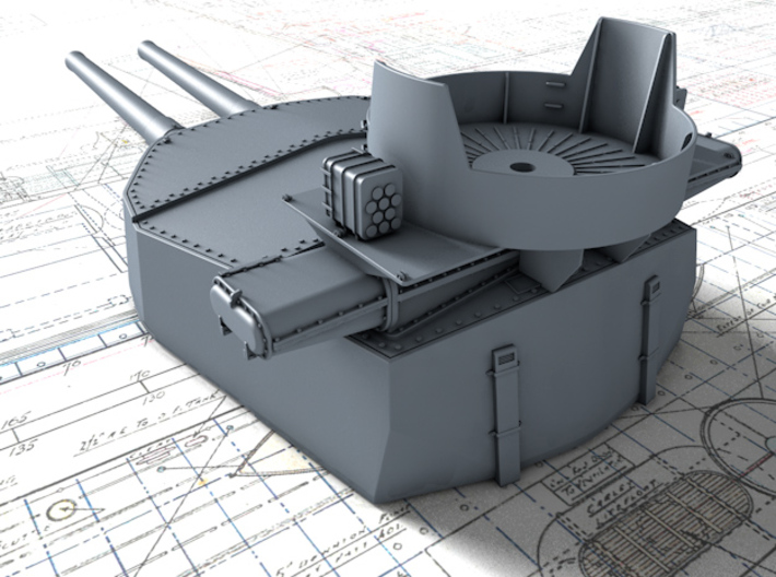 1/192 HMS Hood 15" (38.1 cm) Mark II Turrets 1941 3d printed 3d render showing B Turret detail