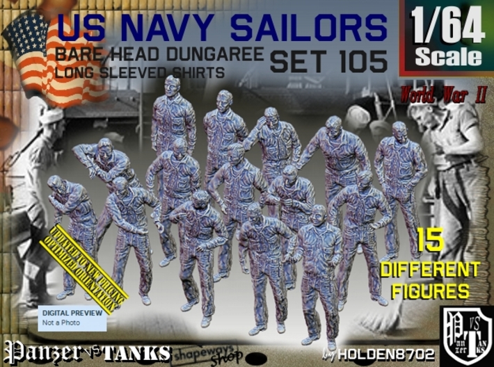 1/64 USN Dungaree Barehead Set105 3d printed