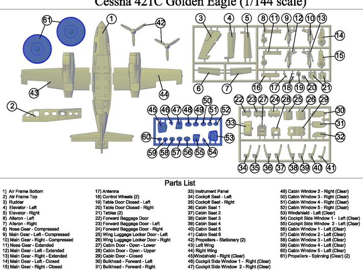 Cessna421B-144scale-05-RightWing 3d printed 
