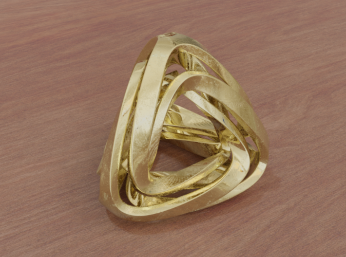 Twisted Tetrahedron 3d printed Matte Gold (render)