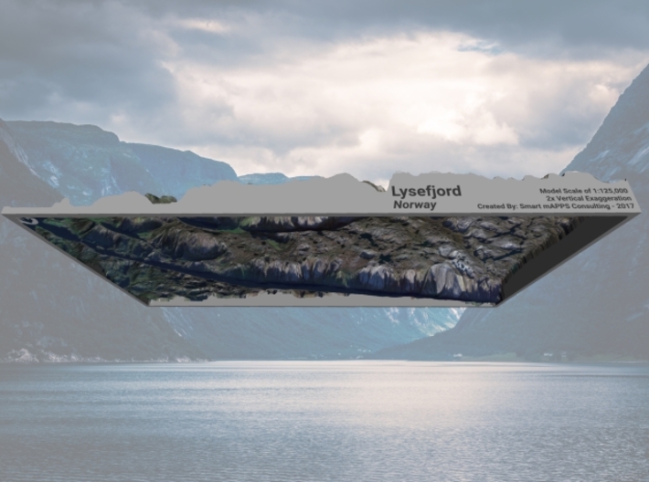 Lysefjord / Lysefjorden Satellite Map, Norway 3d printed 