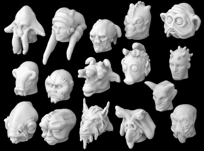 (Legion) Alien Heads Set I 3d printed