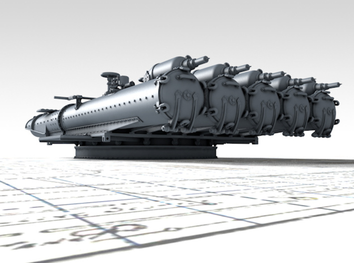 1/192 RN 21" Pentad Torpedo Tubes w. Round Shield 3d printed 3d render showing product detail (Shield not in place)