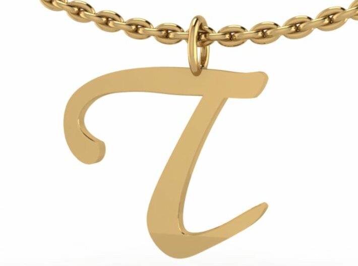 T Classic Script Initial Pendant 3d printed rendering on cable chain