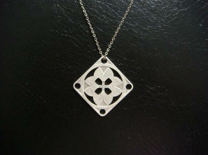 Square Pendant or Charm - Eight Petals Crossed 3d printed Silver - Chain not included