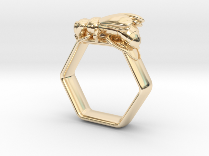 Hex Bee Ring US Size 6 (UK Size M) 3d printed Golden bees represented loyalty and diligence