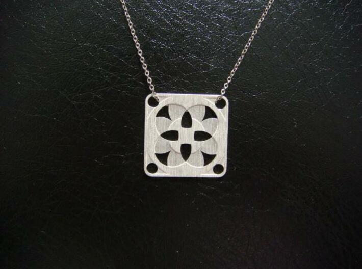 Square Pendant or Charm - Four Fountains 3d printed Silver - Chain not included