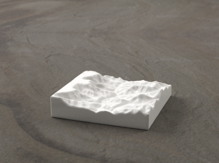3'' Grand Canyon, Arizona, USA, Ceramic 3d printed Radiance rendering of model, looking West down the canyon.