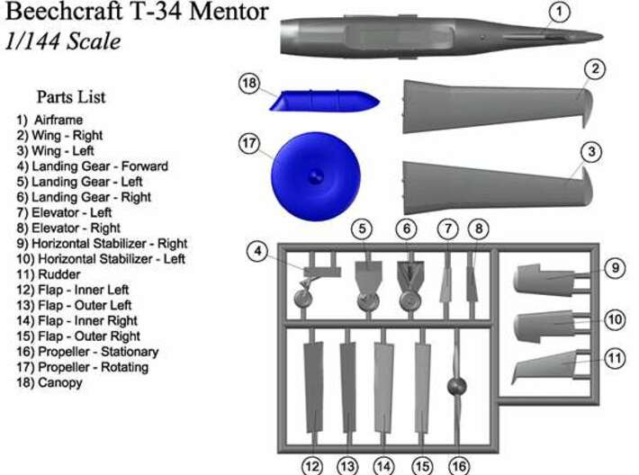 T34Mentor-144scale-4-PartFret 3d printed 