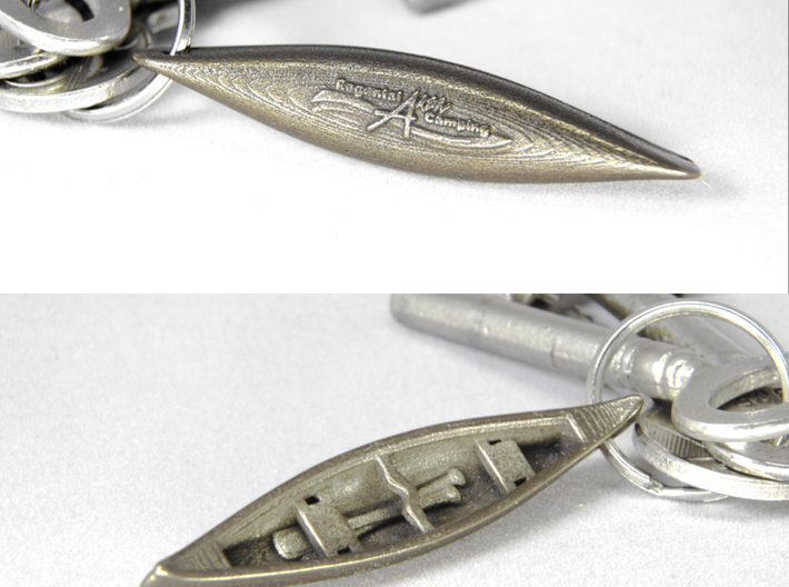 Canoe Metal Keychain Pendant &amp; your embossed logo 3d printed