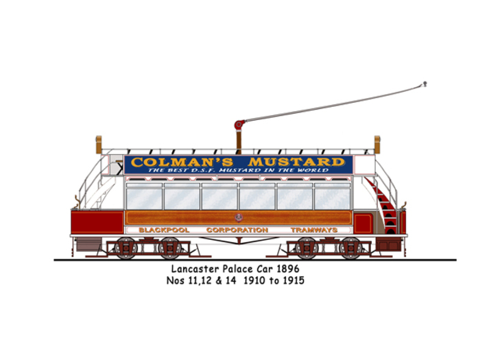 Blackpool Lancaster 1911 condition Lower deck 3d printed Line drawing of tram