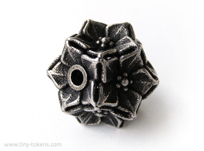 Floral Bead/Charm - Dodecahedron 3d printed Polished Bronzed-Silver Steel blackened with acrylic ink