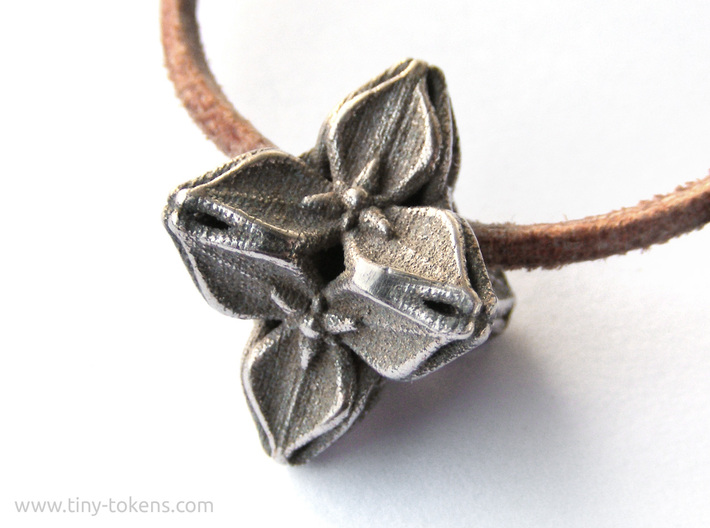 Floral Bead/Charm - Octahedron 3d printed Untreated Polished Bronzed-Silver Steel