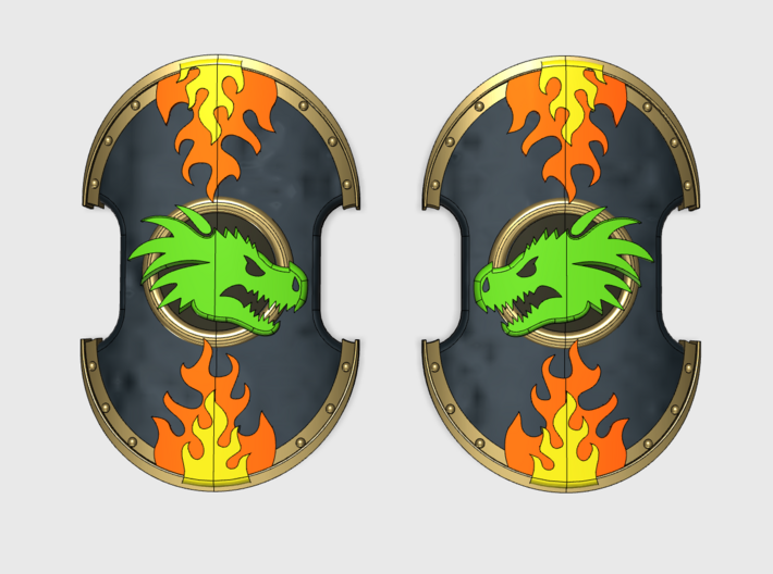 Dragon Head - Trojan Power Shields (L&amp;R) 3d printed (x2) 1 Left &amp; 1 Right Handed