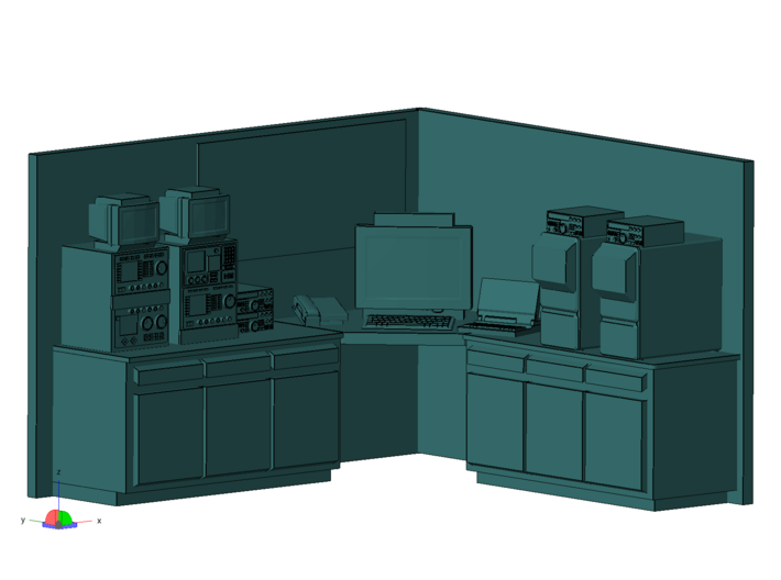 1/87 Scale Ham Radio Station Room 3d printed Close up render showing whats here.