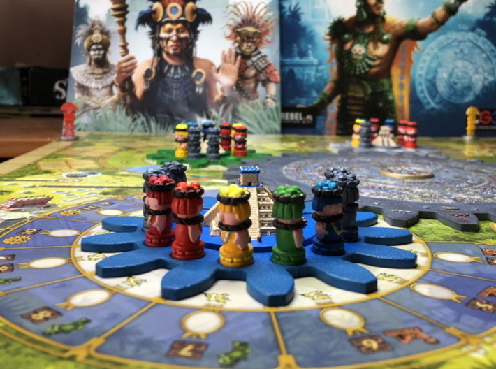 Mayan Worker Tokens (6 pcs) 3d printed Hand-painted models. Photo courtesy of user maciekrei (Rudeman on BGG)