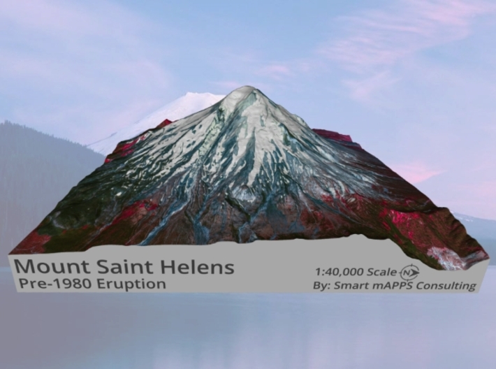 Mount St. Helens (Pre-1980) False Color: 8"x8" 3d printed 