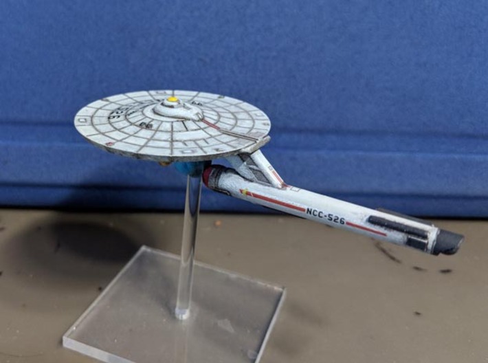 3788 Scale Federation Guided Weapons Destroyer WEM 3d printed Ship (Smooth Fine Detail Plastic) painted by a fan. Stand not included.