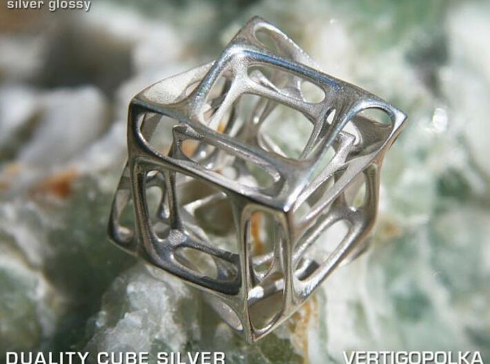 Duality Cube Silver 3d printed 