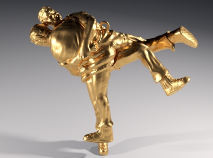 Swiss wrestling - 65mm high 3d printed Polished Brass