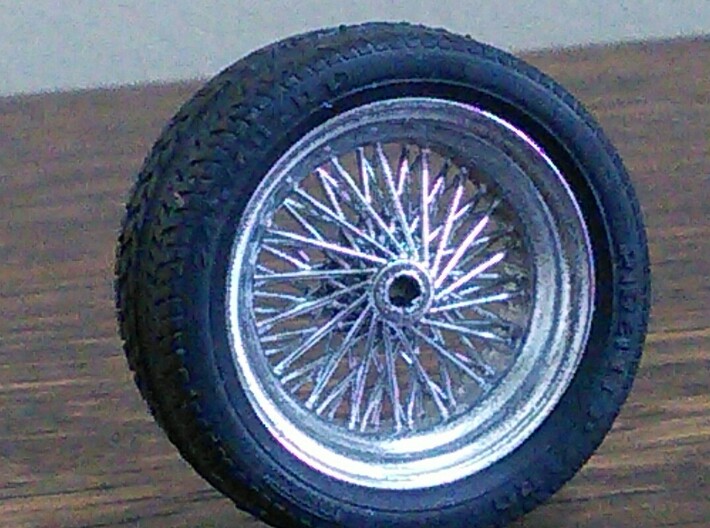 1/24 Wire wheel for street rods & customs  3d printed In bright silver paint