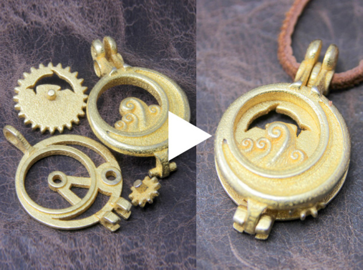 Rotate Pendant &quot;Dolphin and Moon&quot; 3d printed Assembly is very simple.