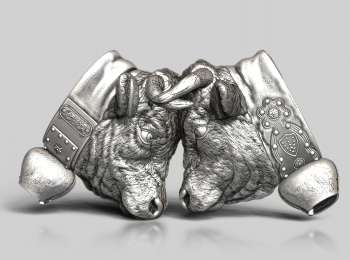 Swiss cow fighting #B - 25mm high 3d printed Antique Silver