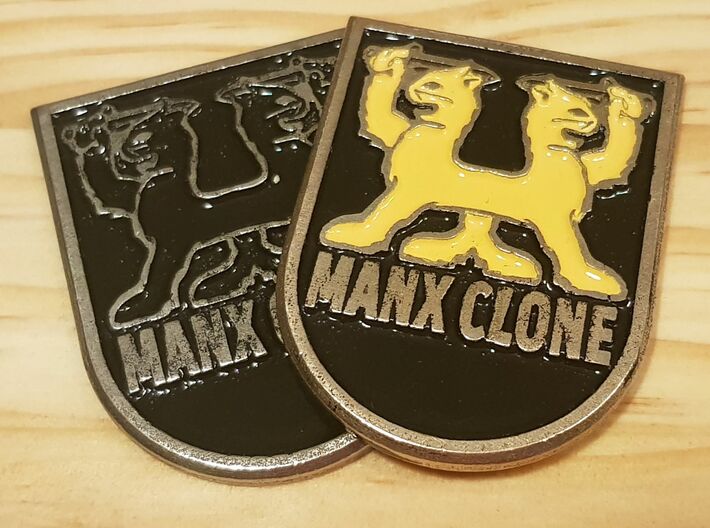 &quot;MANX CLONE&quot; front badge 3d printed Printed in Polished Bronze Silver steel and painted.
