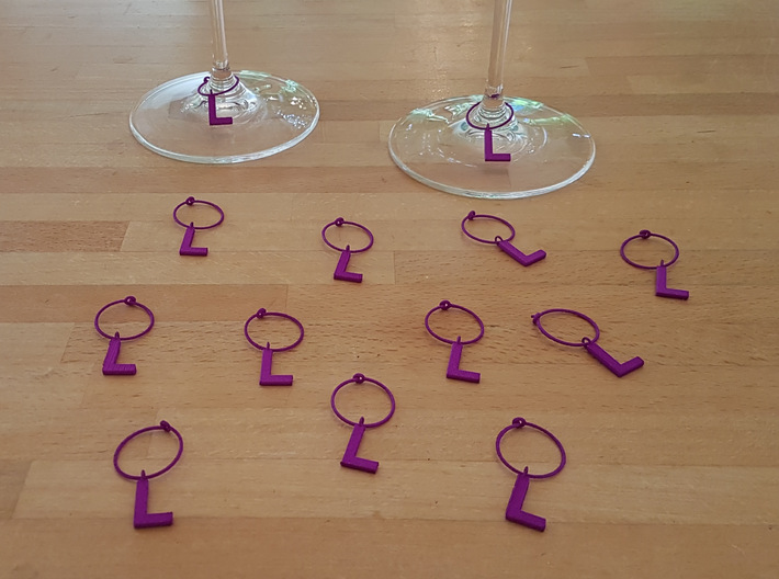Letter L Wine Charm 3d printed Set of purple L wine charms