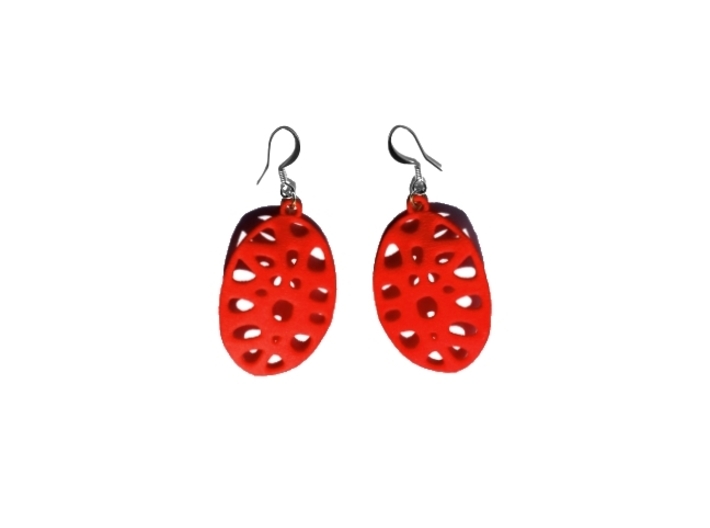 Exteriority Earrings 3d printed Coral Red Strong &amp; Flexible