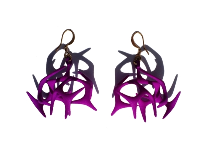 Branching Earrings 3d printed Violet Purple Strong &amp; Flexible