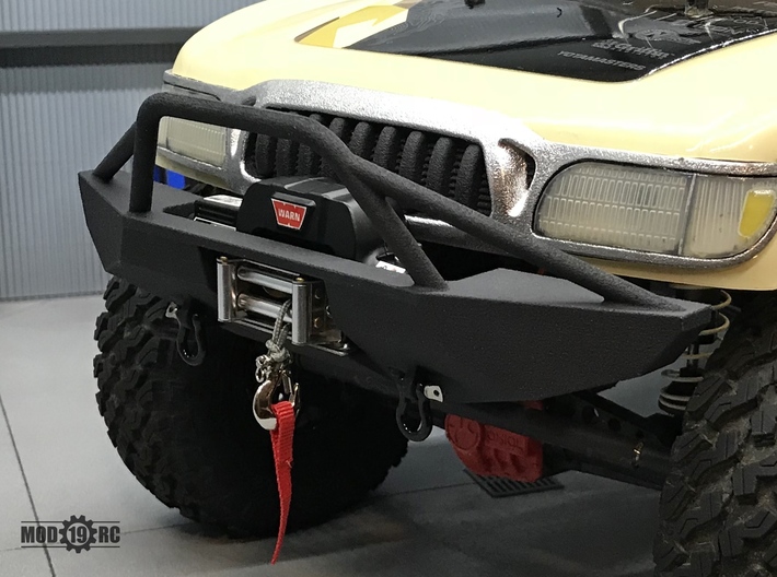 Winch Bumper for Axial Trail Honcho  3d printed Version with bull bar shown.