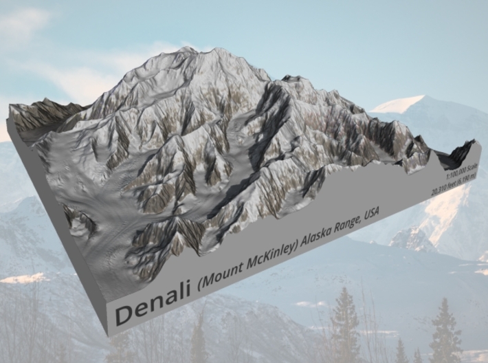 Denali (Mount McKinley) Map: 8&quot;x8&quot; 3d printed