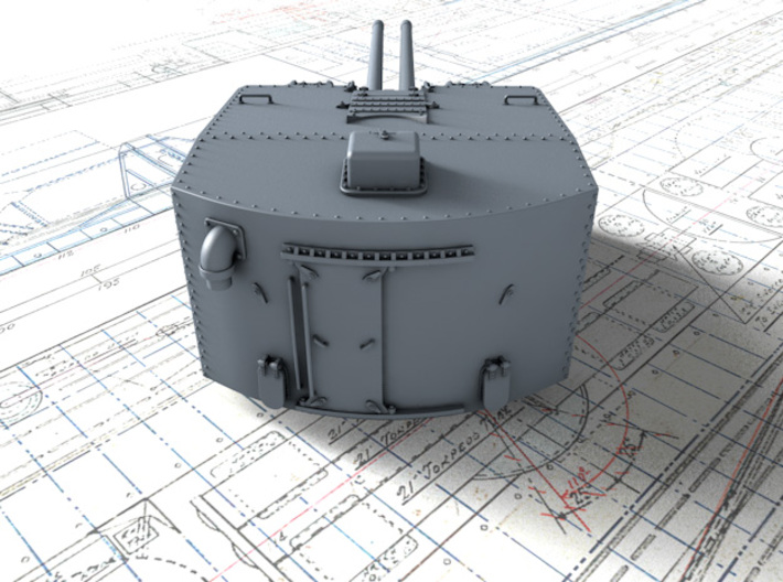 1/700 Dunkerque Twin 130mm/45 Model 1932 Guns x2 3d printed 3d render showing Turret detail