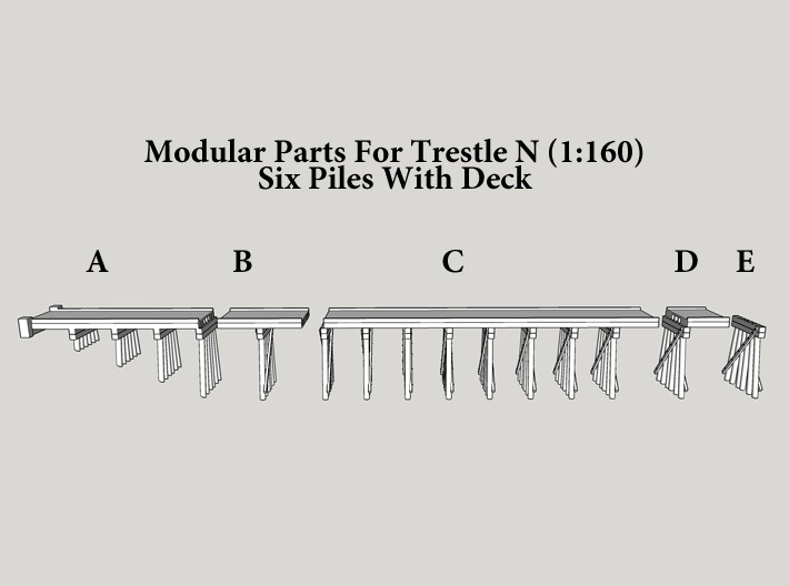 Part E Deck Trestle N (1:160) Modular Six Piles 3d printed 