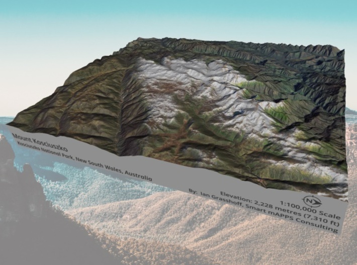 Mount Kosciuszko Map: 8&quot;x10&quot; 3d printed