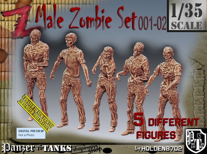 1/35 male zombie set001-02 3d printed