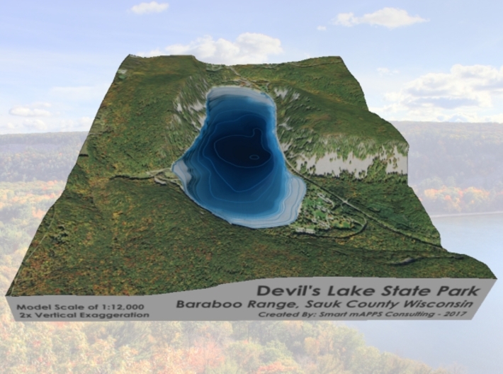 Devils Lake Map 1:12k - Bathymetry 3d printed