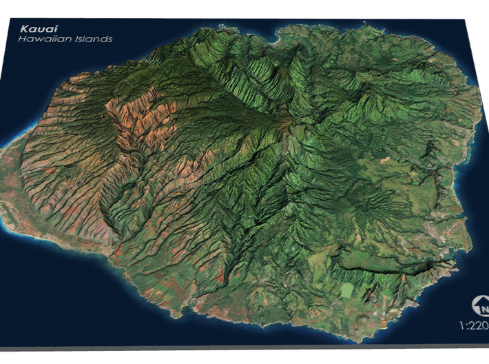 Kauaʻi Map, Hawaiian Islands 3d printed