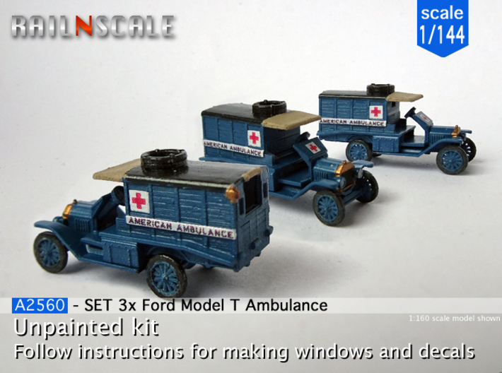 SET 3x Ford Model T Ambulance (1/144) 3d printed 