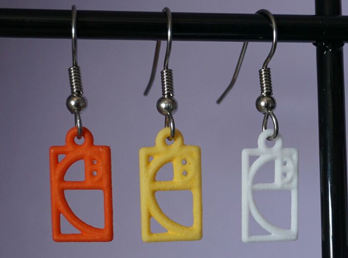 Golden Ratio Earrings 3d printed Golden Ratio Earrings in Orange, Yellow, and White