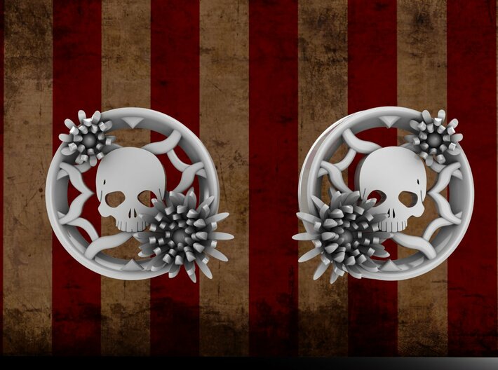 2 Inch Chrysanthemum And Skull Tunnel (left) 3d printed White polished plastic version.