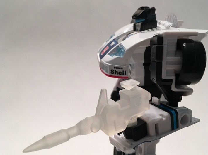 Transformers POTP Jazz Shoulder Cannon 3d printed Smooth Fine Detailed version printed via Shapeways, hand-held.