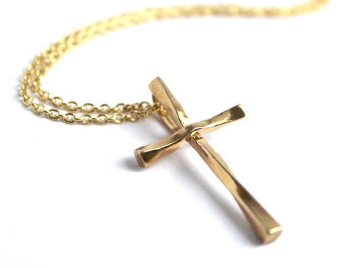 Twist Cross Pendant - Christian Jewelry 3d printed Twist Cross Pendant in polished brass
