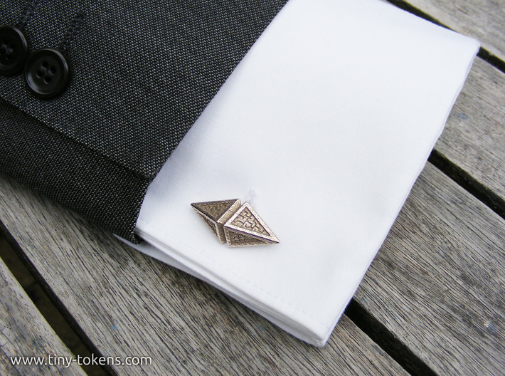 Zendikar Hedron Cufflinks 3d printed This is what the cufflink looks like on a French cuff.