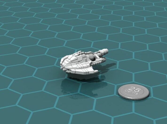 Galimek Command Ship 3d printed Render of the model, with a virtual quarter for scale.